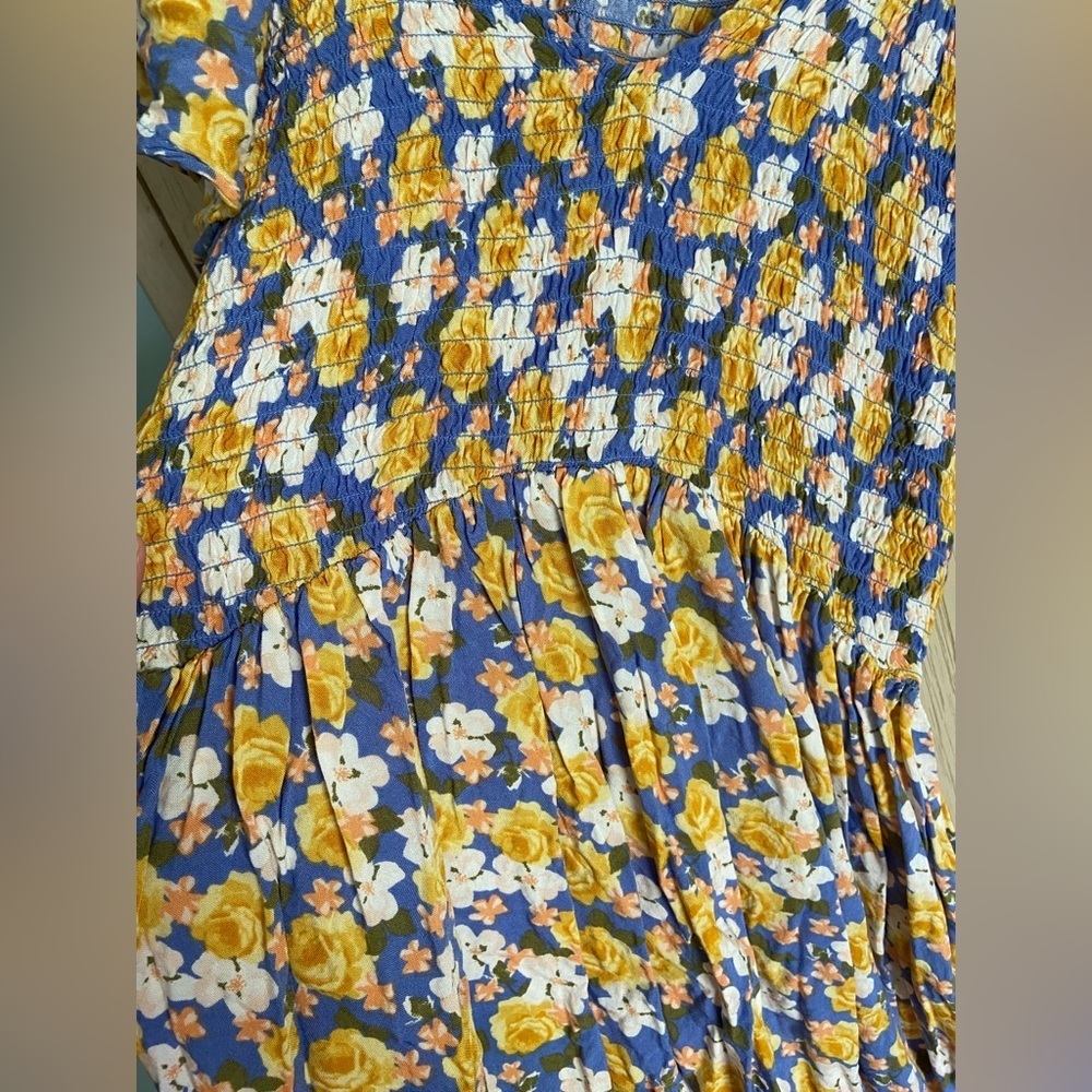 Jolie & Joy by FCT W/ Love Stretch Top Babydoll Floral Dress Ruffle Sleeve Sz L - Picture 2 of 8